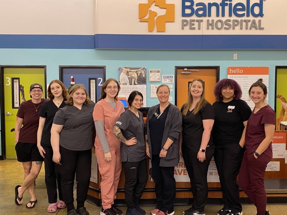 A group of smiling associates at Banfield Pet Hospital - Elmwood