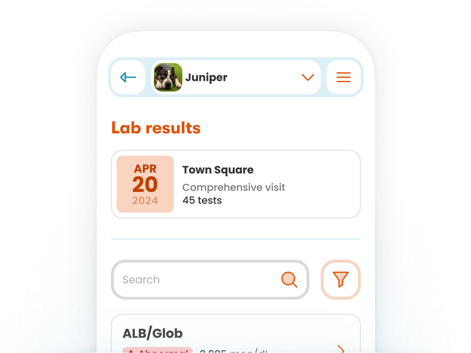 A screenshot of a page in Banfield's mobile app