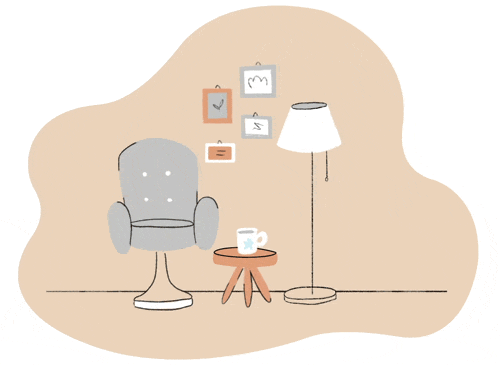 An illustrated gif of a living room