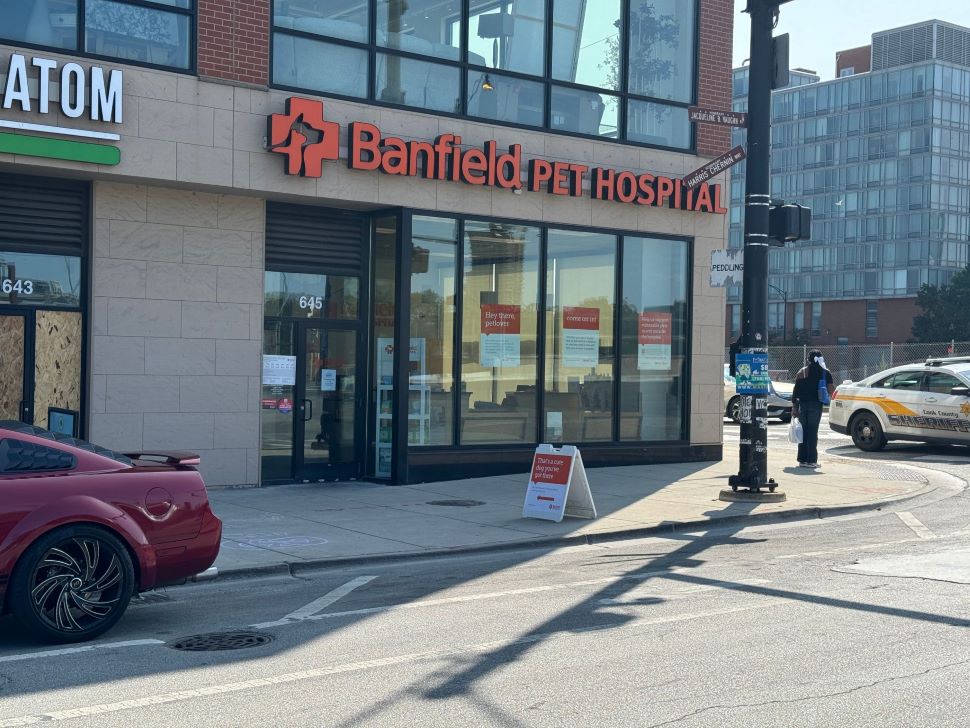 The exterior entrance of the Chicago South Loop Banfield hospital