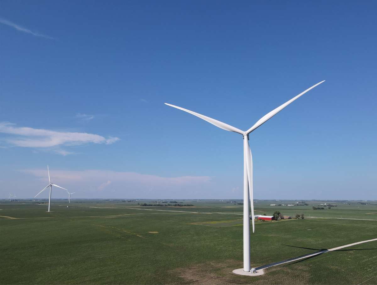 A wind turbine promoting the Banfield green energy initiative