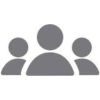 A gray icon of three people standing in a crowd