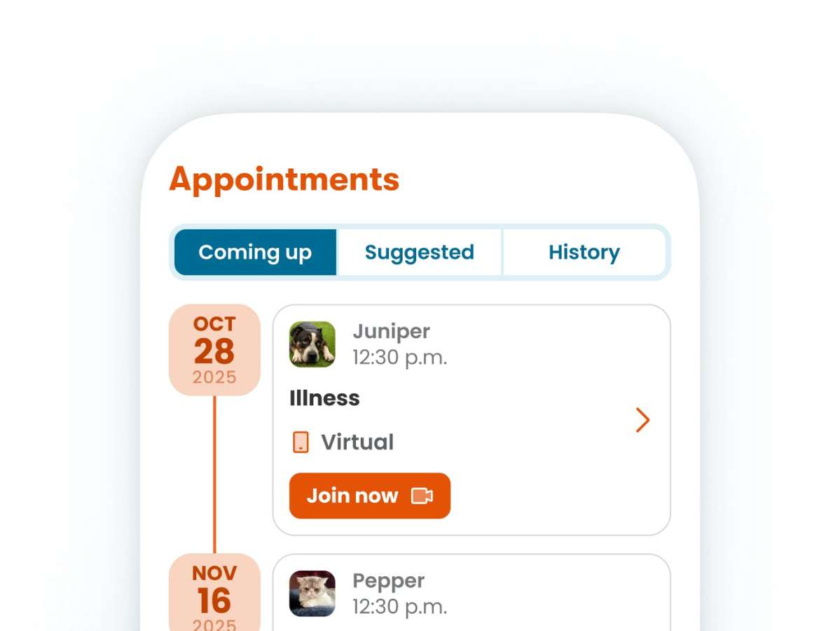 Screenshot of the appointments page on the Banfield app
